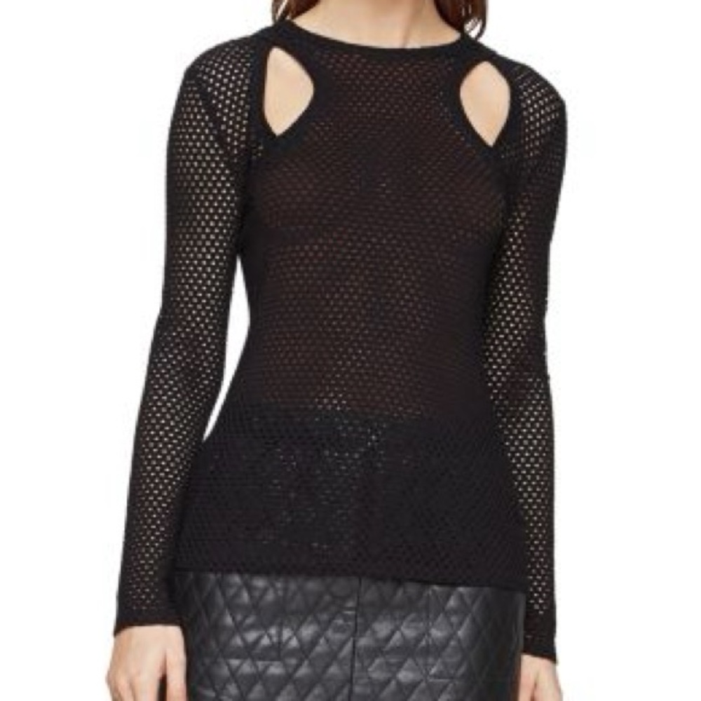 BCBGMaxAzria Charcoal Mesh Sleeveless Top